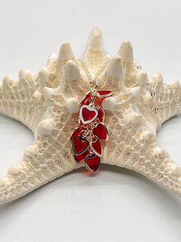 Red Heart Cluster Necklace