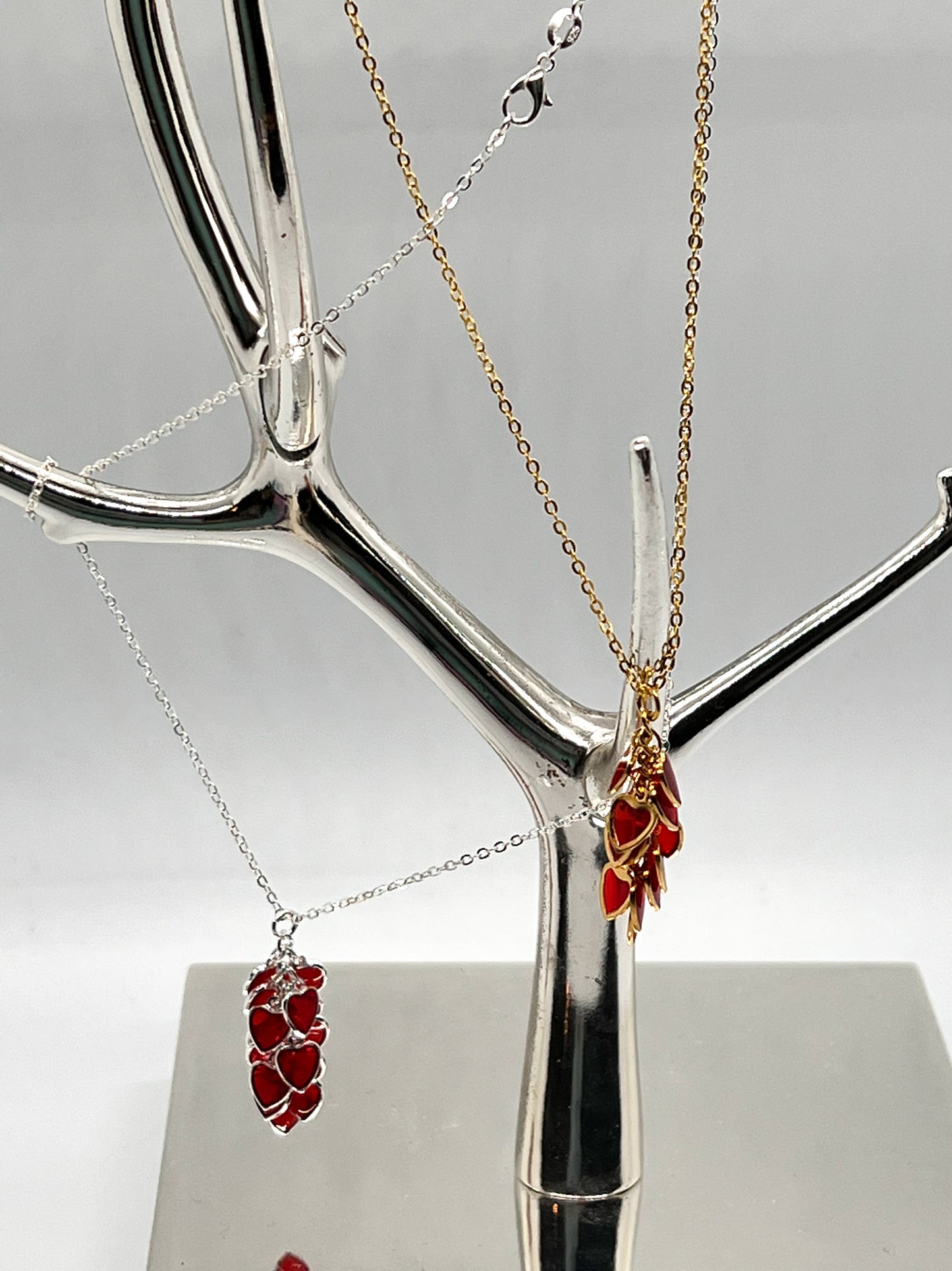 Red Heart Cluster Necklace