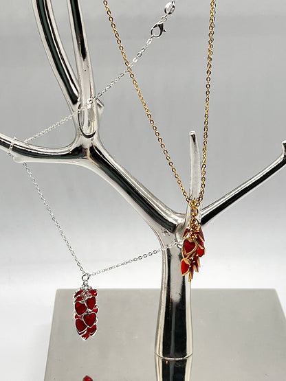 Red Heart Cluster Necklace