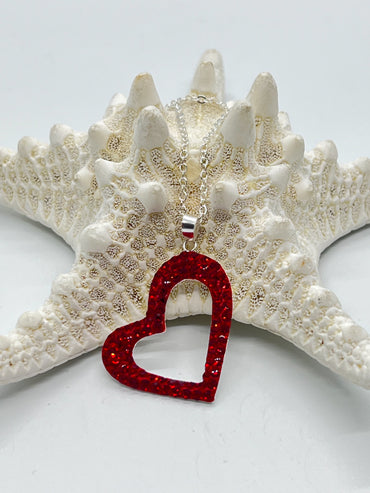 Red Rhinestone & Sterling Silver Heart Necklace