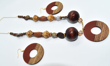 Wood Crystal & Resin Necklace + Earrings