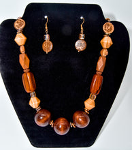 Load image into Gallery viewer, Wood &amp; Crystal Necklace + Earrings
